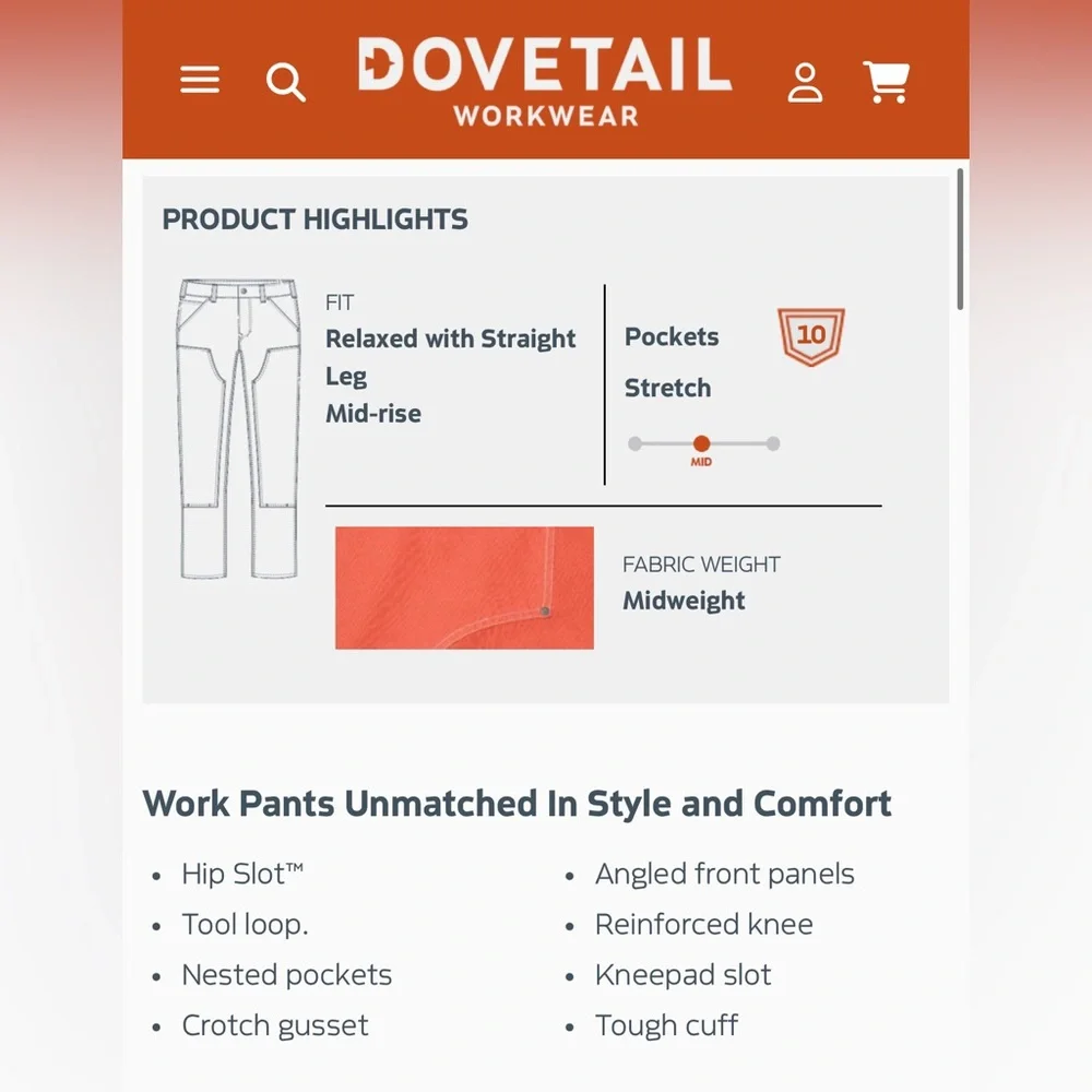 DOVETAIL women’s Anna Task Pant 4, 34” inseam white work pants - Picture 9 of 9